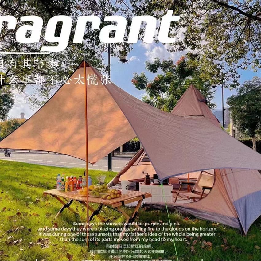 Tenda indiana de pirâmide pontiaguda para 4 pessoas, barraca de praia à prova d'água, protetor solar com Foyer, cortina