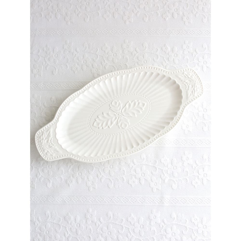 Rococo listras de porcelana branca europeias francesas gravadas em relevo placa de orelha dupla prato de peixe prato Ova