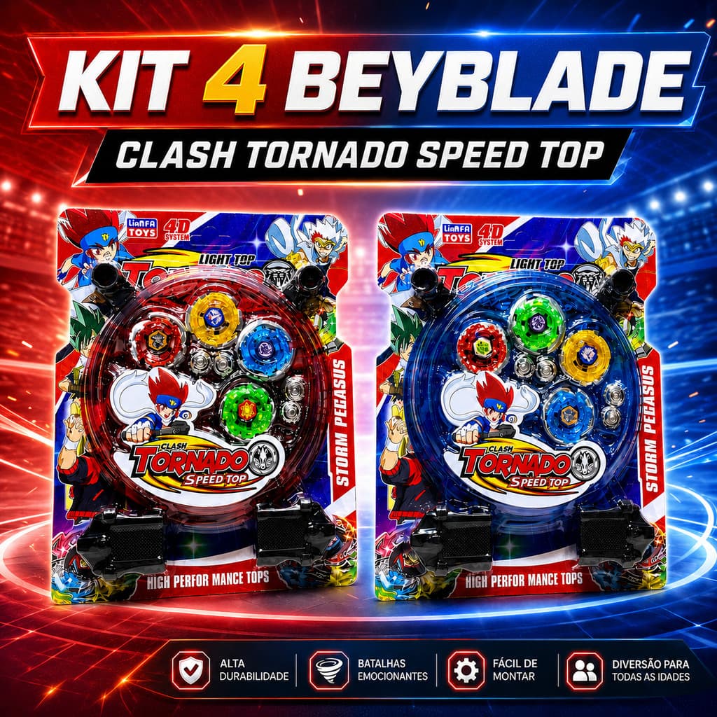 Brinquedos De Menino Kit 4 Pião De Batalha Tornado 2 Lançador 2 Puxador Arena Brinquedo De Disputa