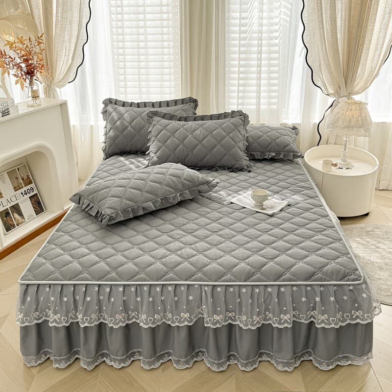 Versão coreana puro algodão acolchoado renda saia de cama peça única estilo princesa capa bainha feia antiderrapante ren