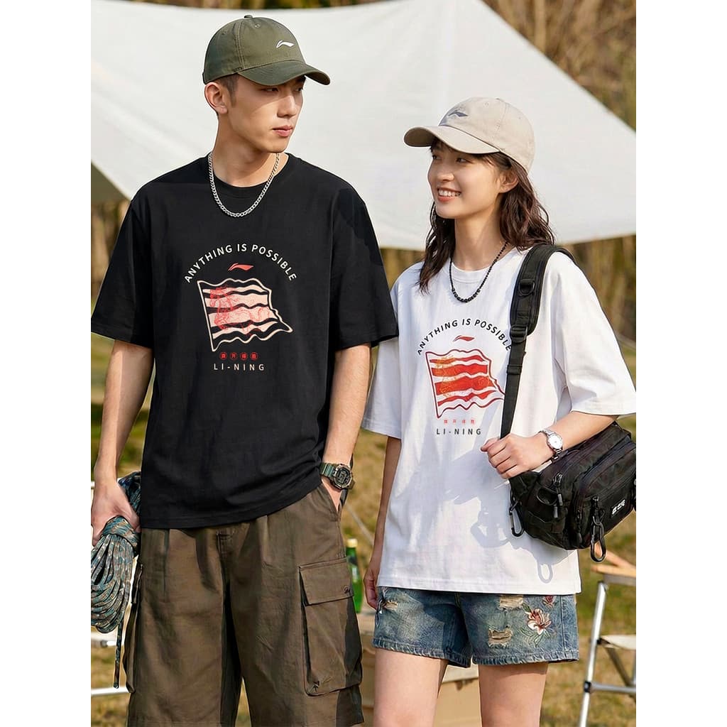 Li Ning Secagem Rápida de Manga Curta Masculina Primavera Verão Oficial Novo Estilo Feminino Top de Secagem Rápida Respi