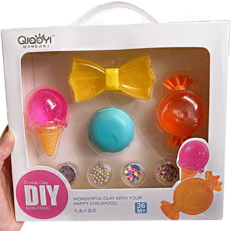 Novo influenciador transparente seguro doces cristal lama argila transparente artesanal lodo não-pegajoso caixa de pacot