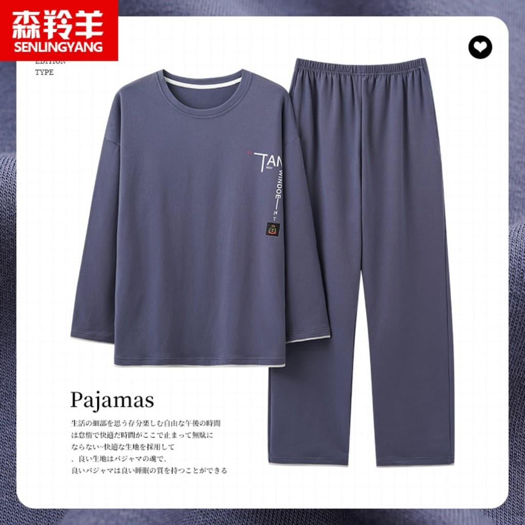 Primavera outono pijamas masculinos de algodão puro calças de manga comprida estilo fino solto tamanho grande algodão si