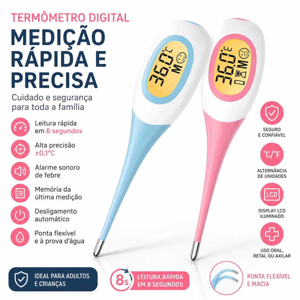 Termômetro super rapido 8s rosa e azul (muito rápido) - medição rápida(rosa)