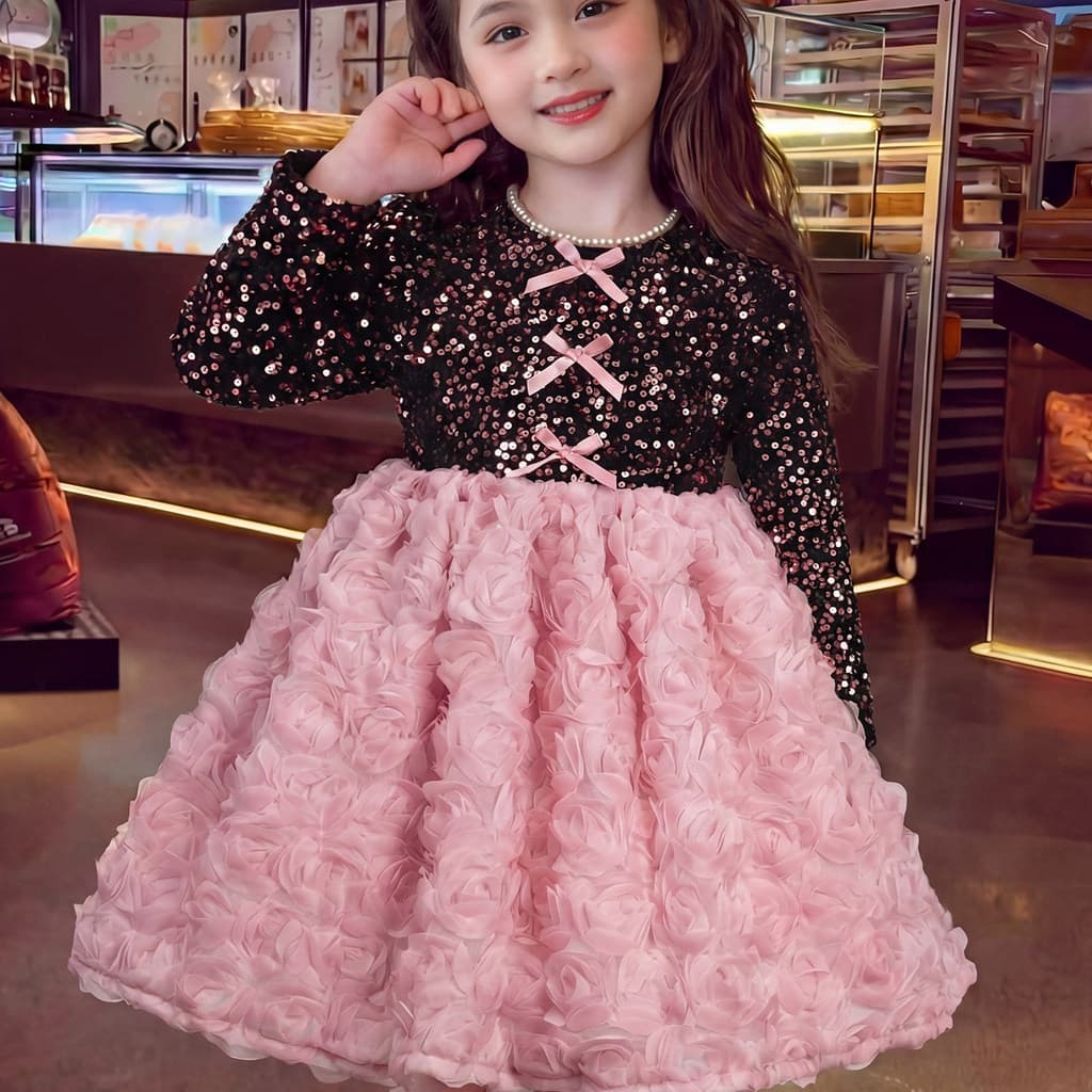 2025 novo estilo outono inverno ano novo meninas velo-velo malha quente vestido de princesa vestido de menina bonito cri