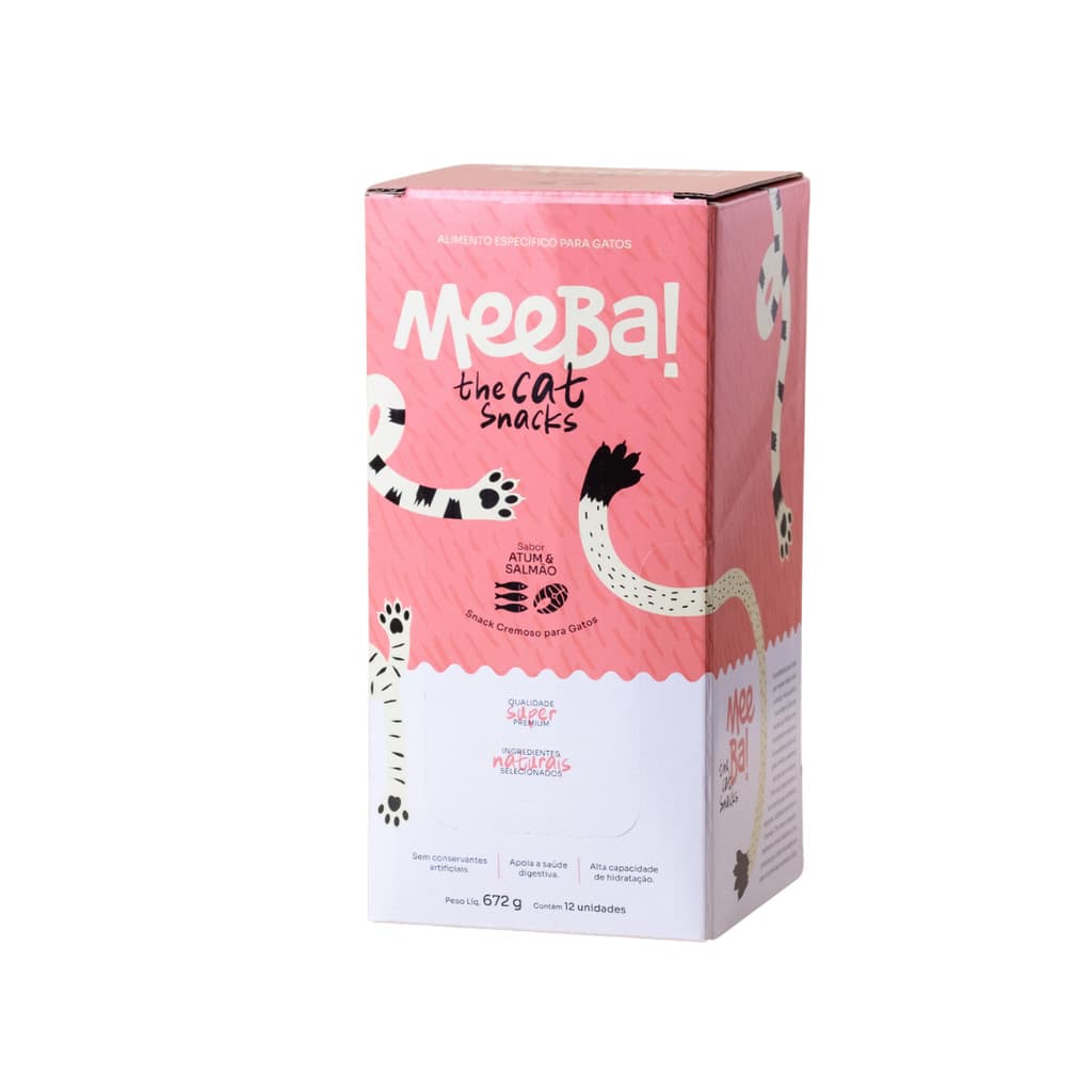 Display Petisco Úmido para Gatos Hidratação 48 Sachê Snack Natural Super Premium Atum e Salmão