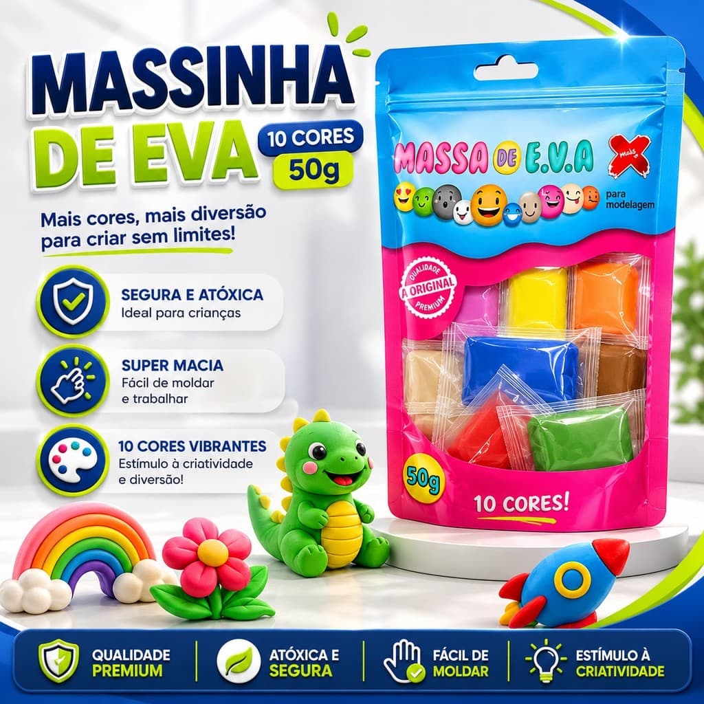 Kit Massinha EVA 50g Com 10 Cores Para Artesanato Trabalhos Escolares e Modelagem