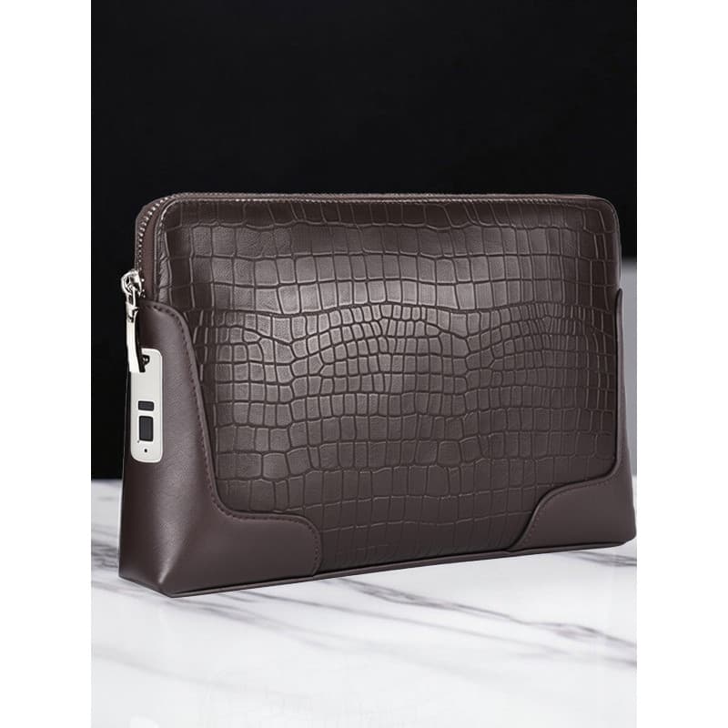 2026 novo estilo saco de desbloqueio de impressão digital masculino couro genuíno embreagem moda crocodilo padrão saco d