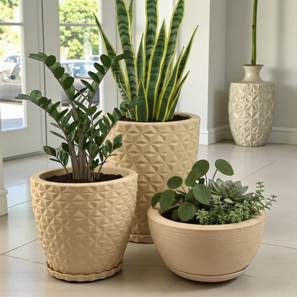 Kit 3 Vasos para Plantas Colunas Diamante + Bacia Moderno Área Interna e Externa
