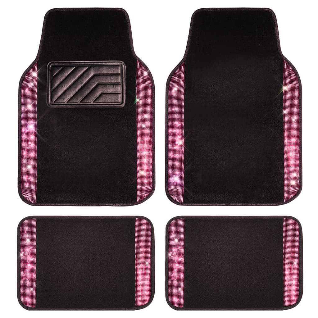 Tapetes para carro | Com incrustações de diamantes | Material: veludo | Conjunto Universal Brilhante de Quatro Peças