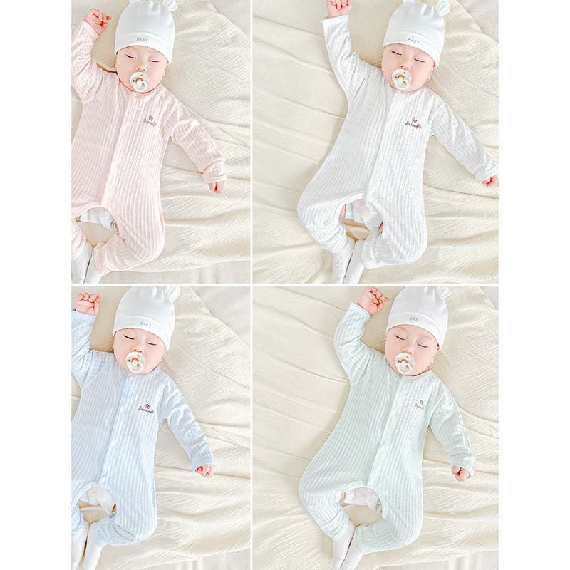 Bebê aberto macacão primavera verão de manga comprida roupas de ar condicionado do bebê recém-nascido puro algodão estil