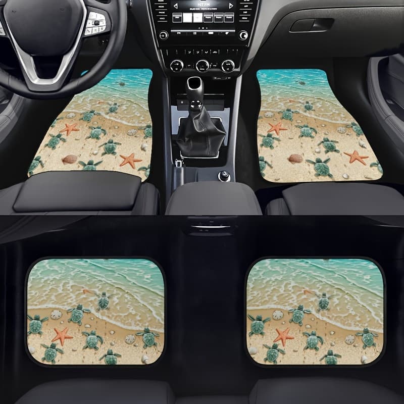 Conjunto de 4 peças de tapetes universais para pés de carro com padrão de tartaruga marinha, proteção quatro estações, a