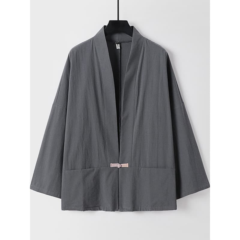 Cardigan de linho masculino primavera verão jaqueta fina topo camisa de manga comprida masculino Hanfu algodão linho Rob