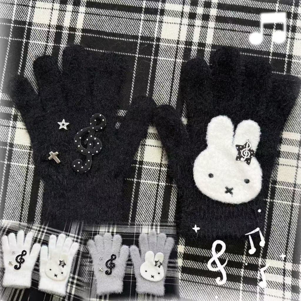Menina Natural preto branco bolinhas Miffy notas cultura asiática bonito estrelas imitação de pele de vison quente único