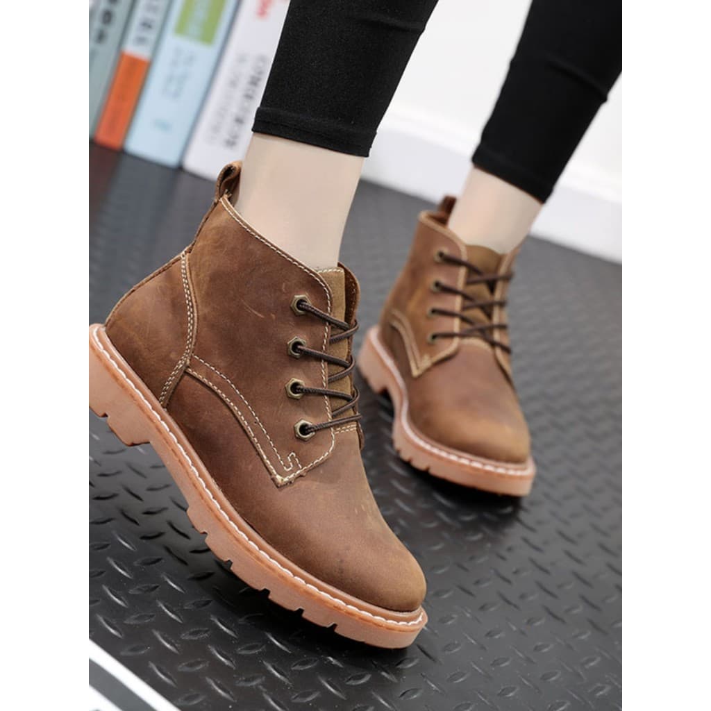 F primeira camada de couro Martin botas na moda botas curtas femininas Retro botas de couro genuíno botas da motocicleta