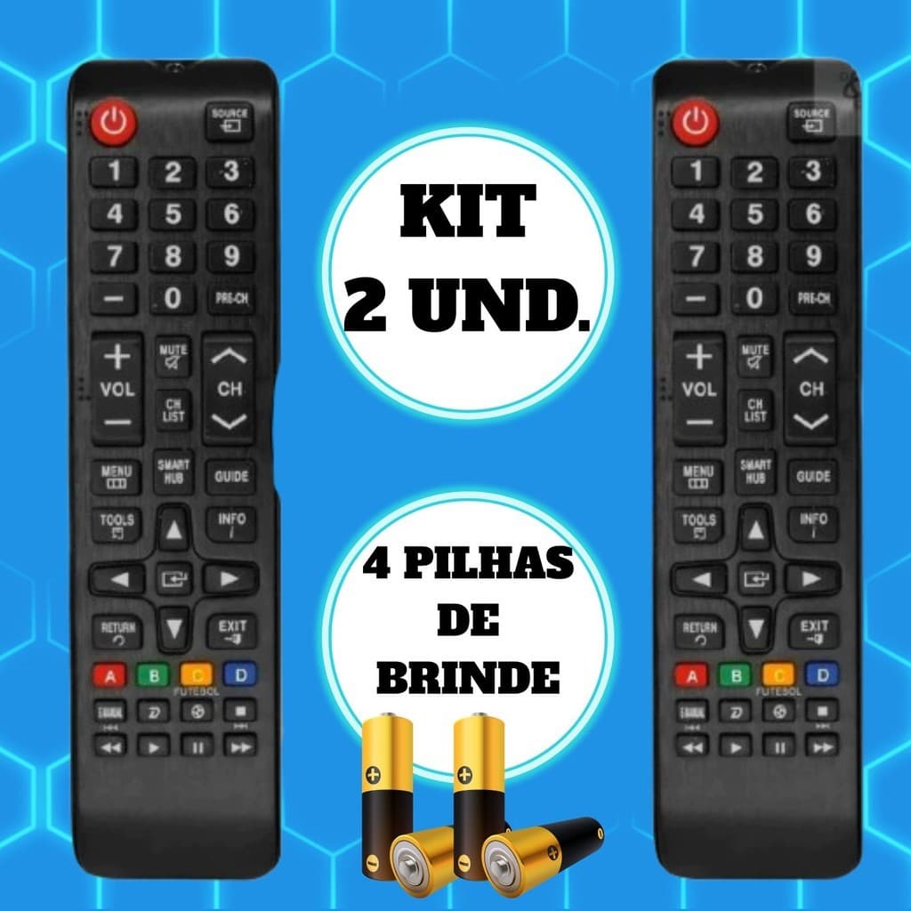 Kit 2 Controles Remoto Samsung Smart Hub – Compatível com Diversos Modelos + 2 Pilhas AAA