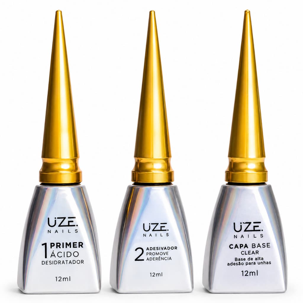 Preparadores Uze Nails Primer Ácido 12ml Adesivador 12ml Capa Base Clear 12ml Alongamento De Unha