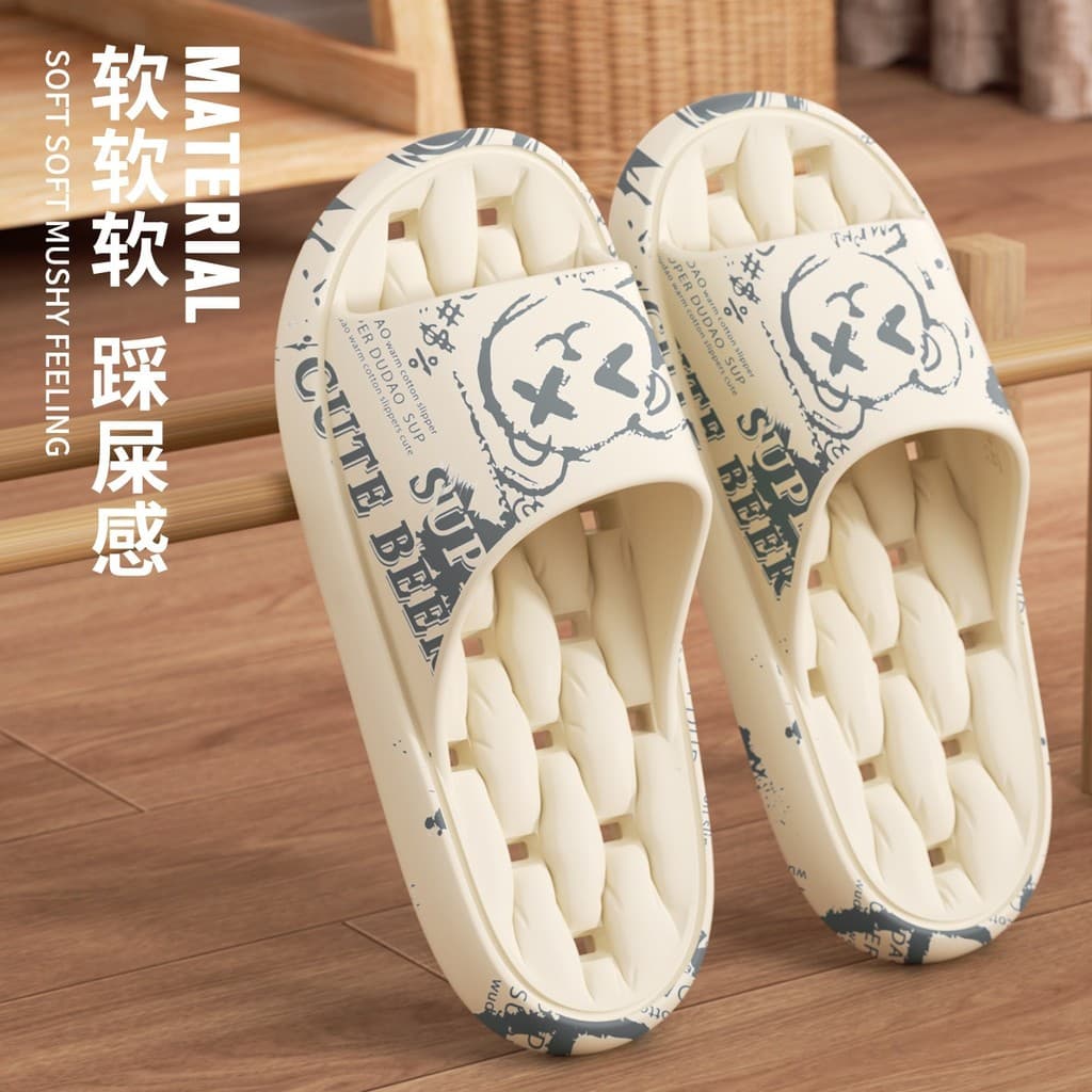 Chinelos de banho estampados com diamante 2026 novo estilo antiderrapante vazamento masculino merda interior pisando san
