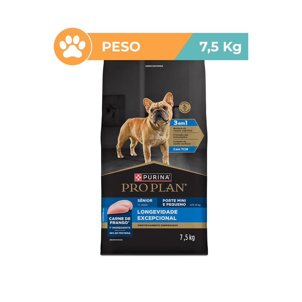 Ração Pro Plan Longevidade Cães Mini Pequenos 7,5kg
