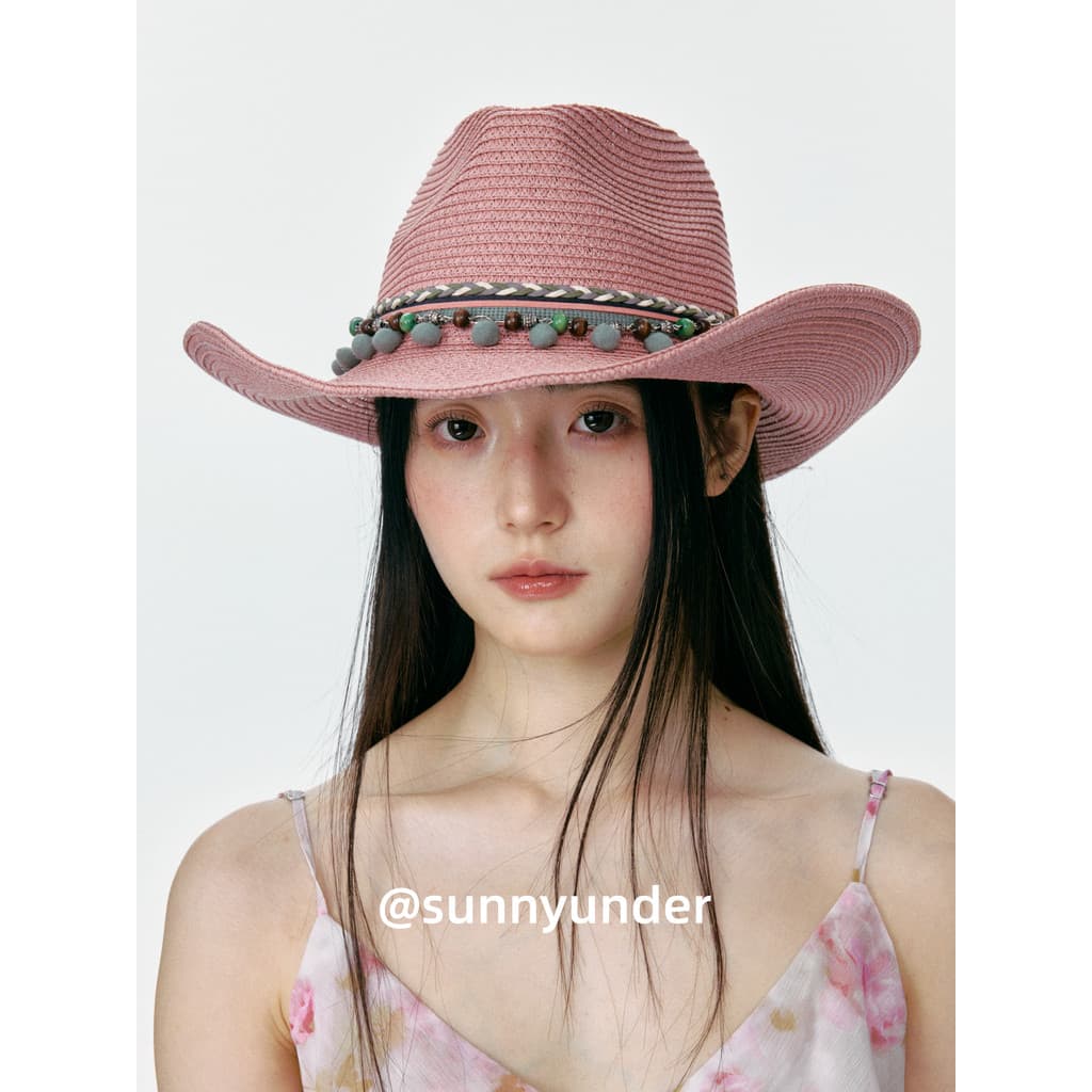 Moda rosa panamá Jazz cartola Cowboy chapéu verão protetor solar guarda-sol chapéu de palha férias à beira-mar chapéu su