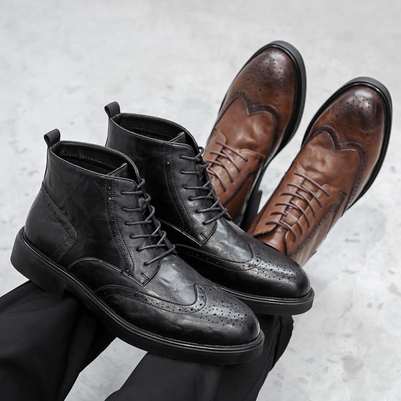 Botas Martin de couro genuíno estilo britânico Brooke sapatos de couro casuais masculinos de cano alto com sola grossa b