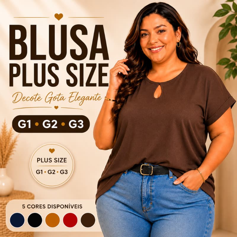 Blusa Plus Size Feminina Decote Gota Manga Curta Tecido Duna G1 G2 G3 Confortável Soltinha |033| Promoção