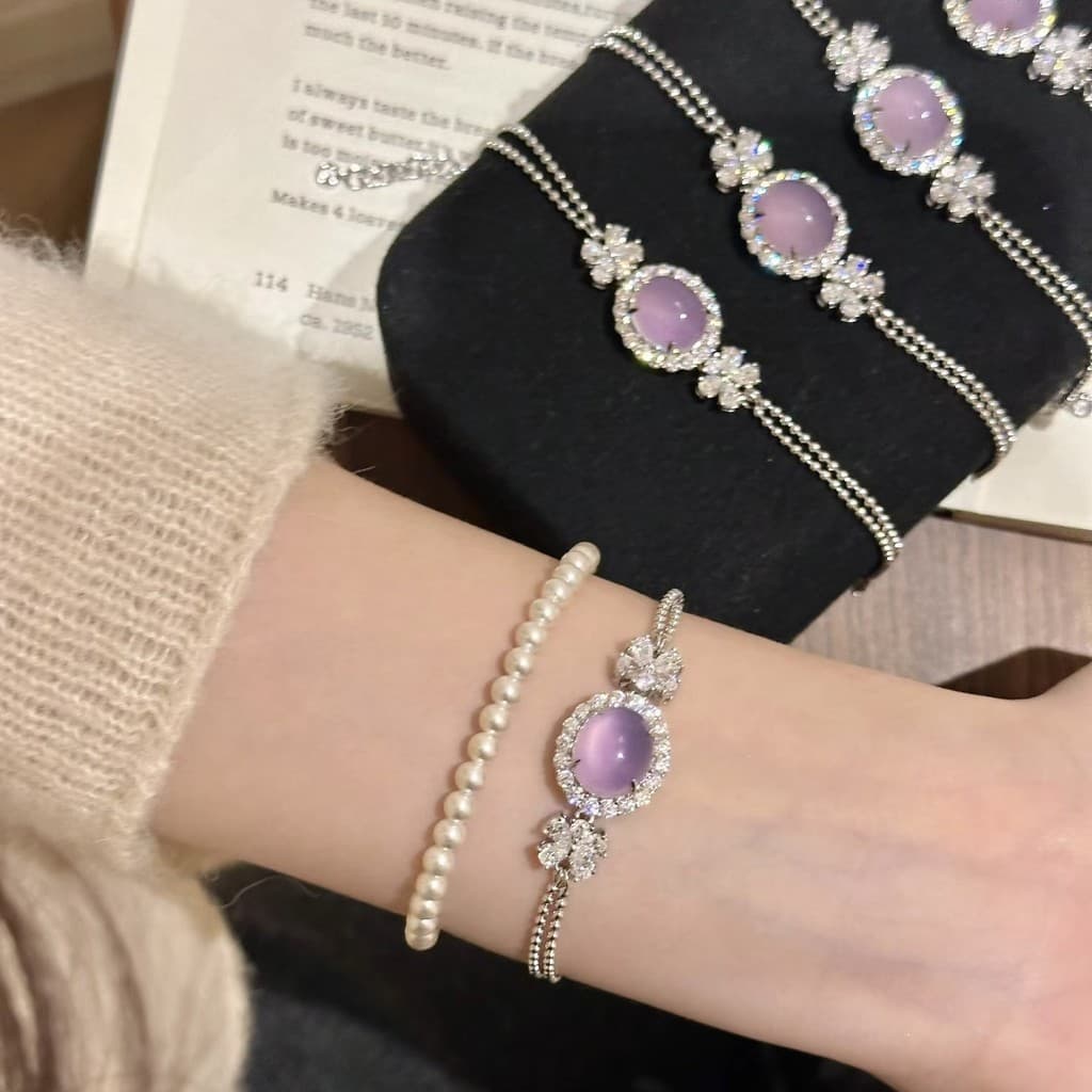 Alta Dingxin estilo chinês Natural roxo calcedônia pulseira feminina mão-incrustada gelo transparente violeta ovo rosto