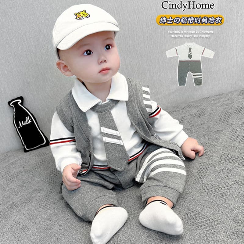 Bebê primavera outono roupas 2023 novo estilo macacão colete de duas peças terno cem dias roupas de passeio do bebê Supe