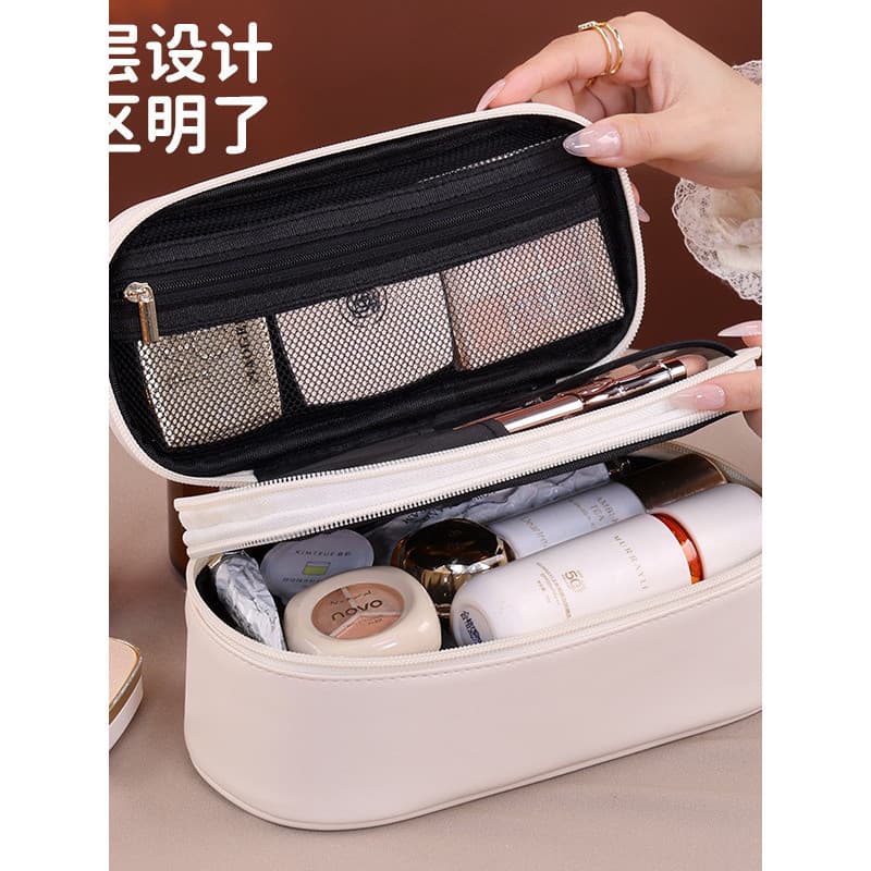 Bolsa cosmética leve e luxuosa de dupla camada, grande capacidade, portátil, viagem, à prova d'água