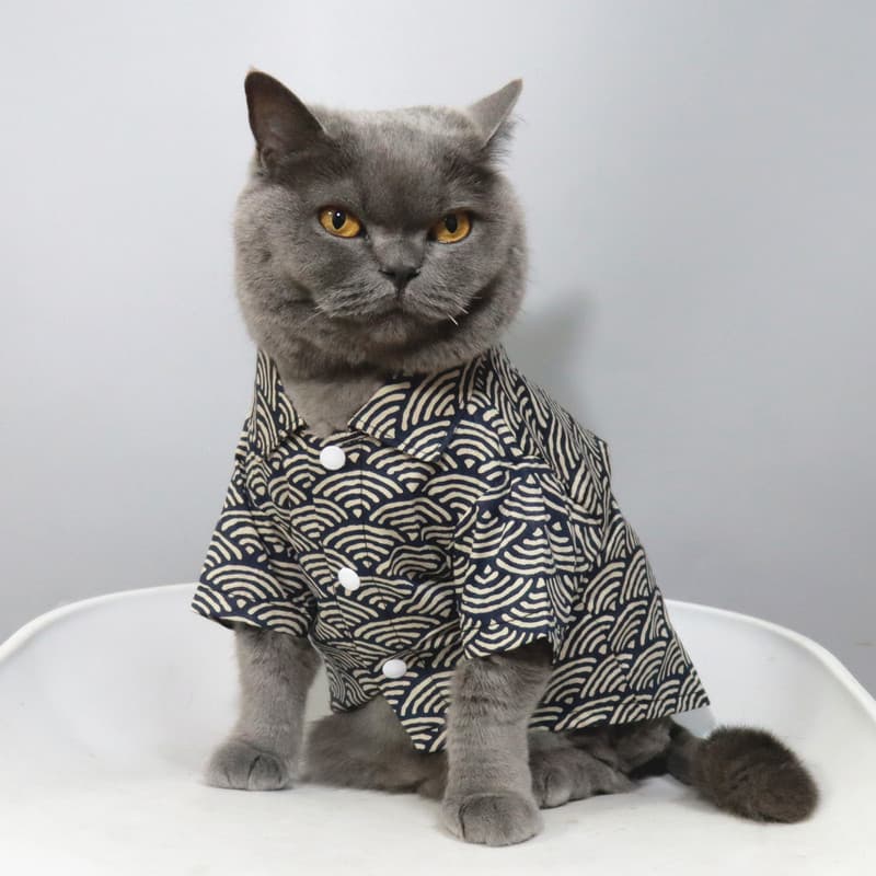 Pet Bichon Schnauzer Bichon Teddy Dog Roupas Verão Camisa Fina Camisa de Gato Escala de Peixe Estilo Japonês