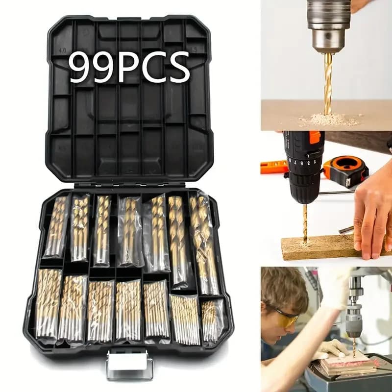 99 Pçs Conjunto De Brocas De Titânio Aço De Alta Velocidade Para Madeira Plástico Carpintaria Buraco Abridor