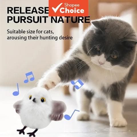 Brinquedo interativo para gatos com som realista de pássaro, modelo recarregável por USB, pelúcia para gatos e filhotes