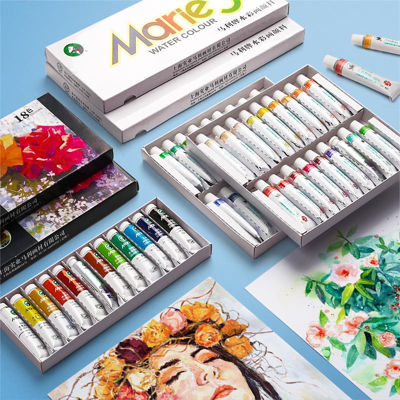 Marley Marca Aquarela Guache Pacote de Tinta Ferramentas para Iniciantes Não Tóxico Lavável 12 Cores 18 Cores 24 Cores 3