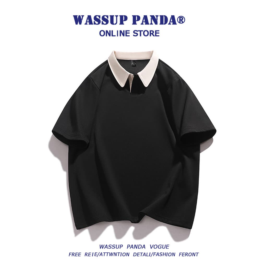 WASSUP PANDA Simples Japonês Camisa POLO de Manga Curta Masculina Verão Lapela Solta Casual All-Match Camiseta de Meia M