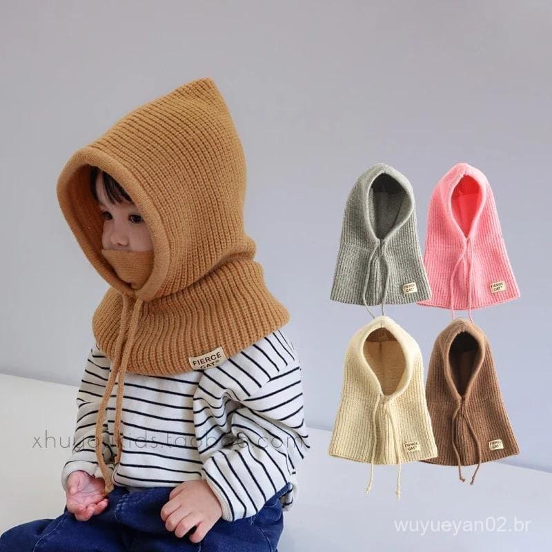 Inverno Bebê Balaclava Chapéu De Malha Crianças Gorro Para Meninas Meninos Cachecol Earflap Com Capuz