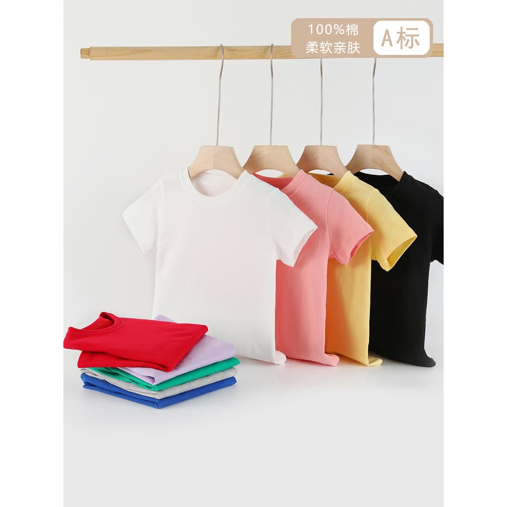 Camiseta infantil de algodão puro novo estilo de manga curta médio grande roupas infantis meninos camiseta branca menina