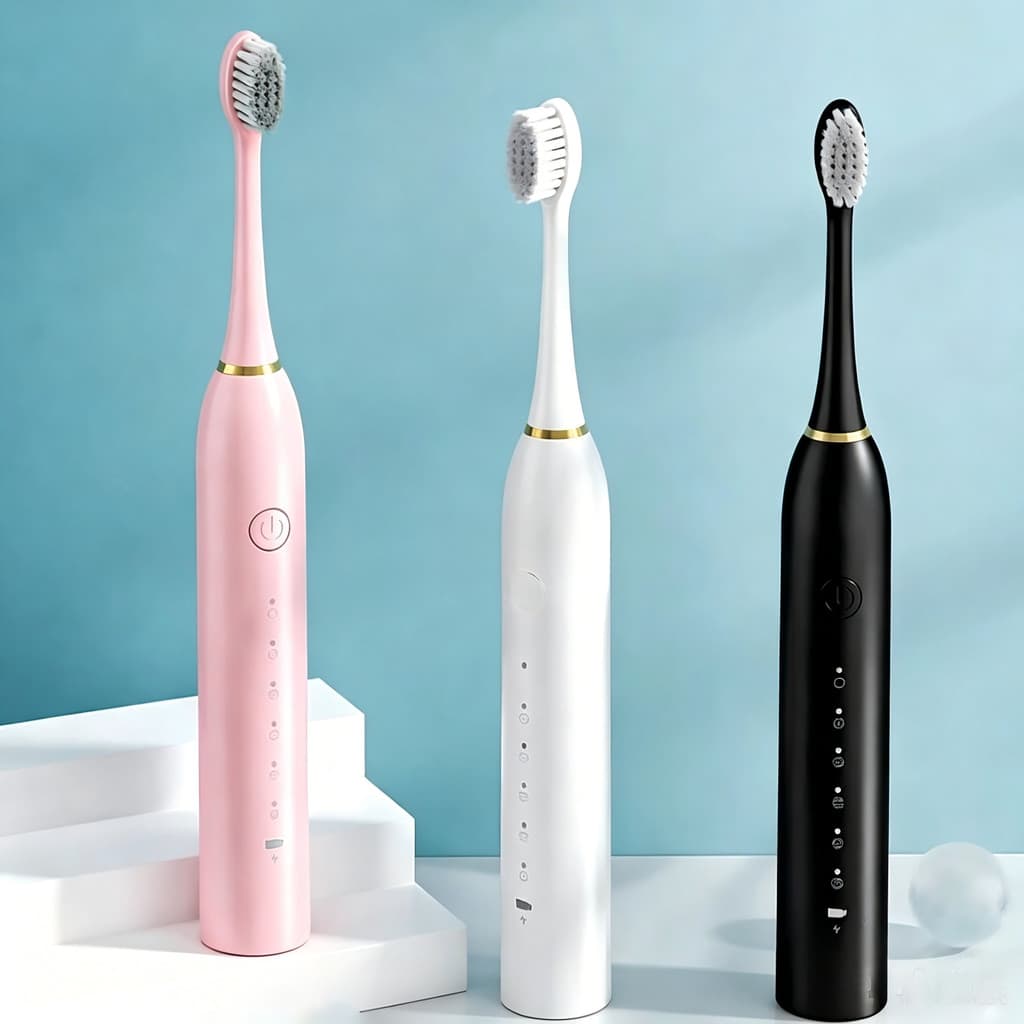 Escova de Dentes Recarregável Elétrica Portátil Ultrassônica Cores variadas com  4 cabeçotes de escova--envio rápido