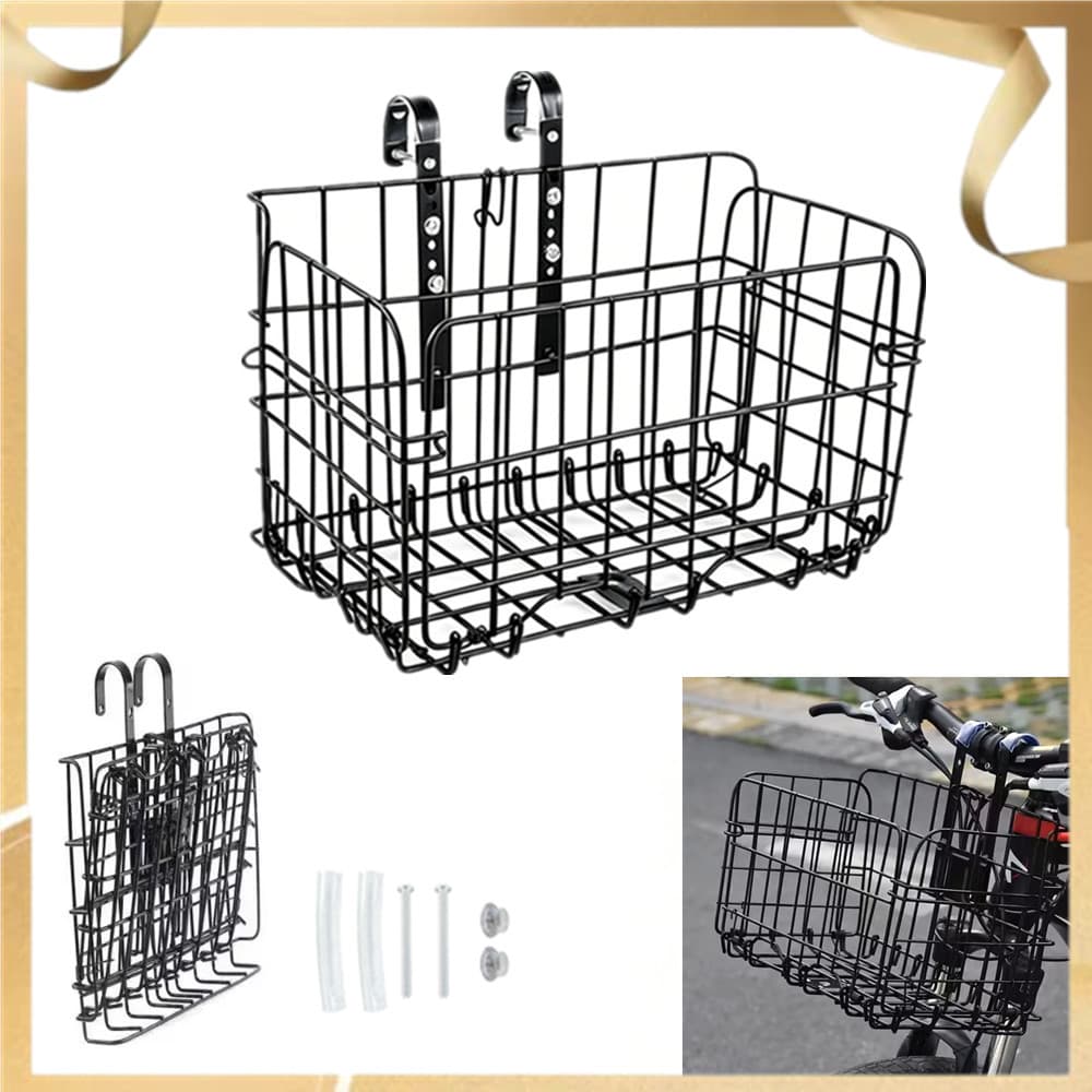 Cesta dobrável de arame de aço para bicicletas, cesta de carga traseira para bicicletas de montanha, grande capacidade