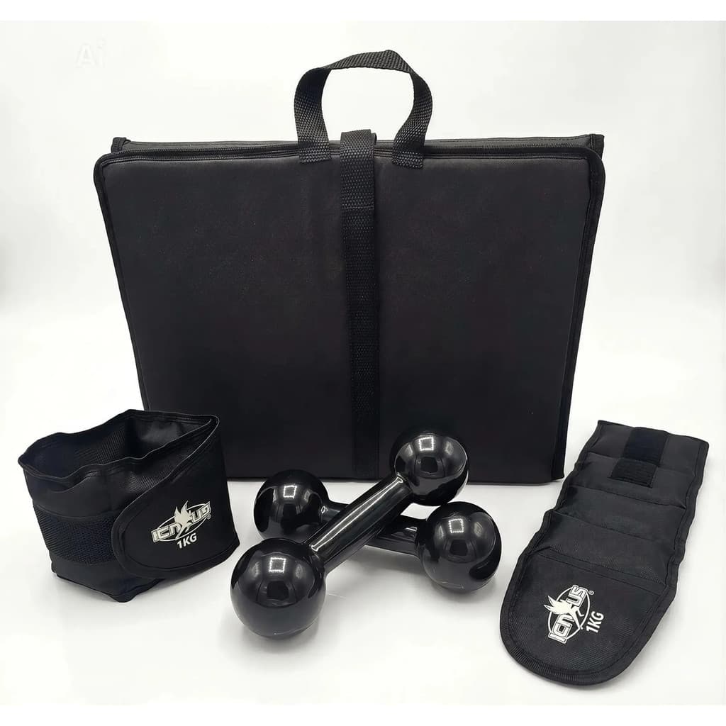 Kit Treino Colchonete + Caneleira Tornozeleira Peso 1kg + Par Haltere 1kg Peso de Mão Emborrachado