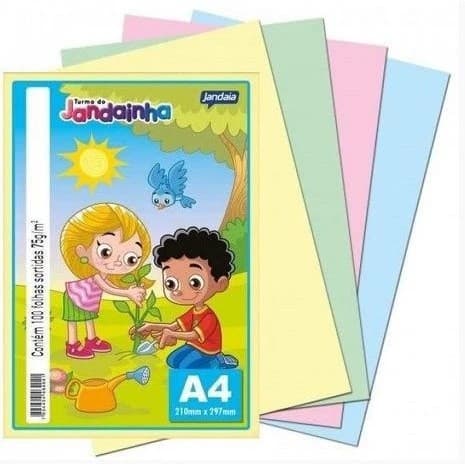 PAPEL SULFITE A4 75G COLORIDO JANDAINHA COM 4 CORES 100 FOLHAS