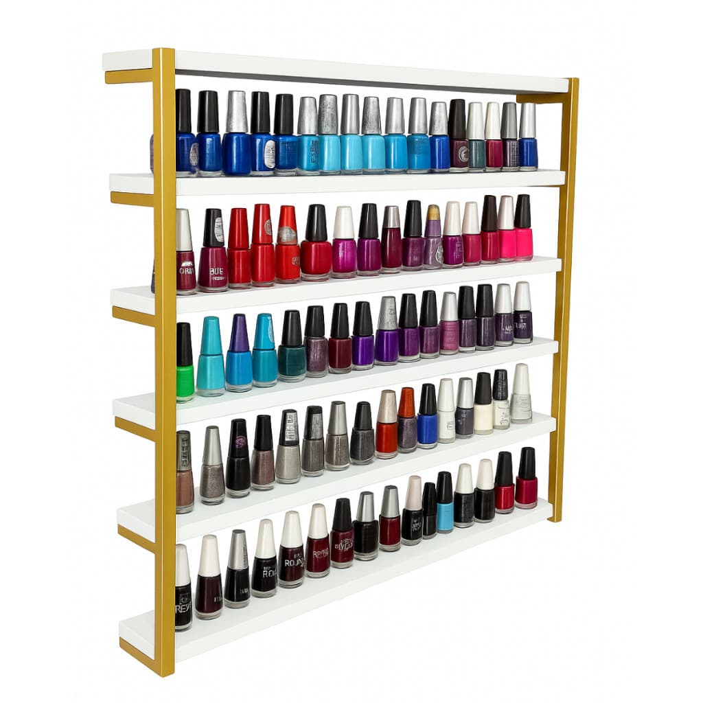 Nicho Expositor de Esmaltes Manicure Salão de Beleza Modelo Industrial - Parede Decorada E Seus Esmaltes Visíveis