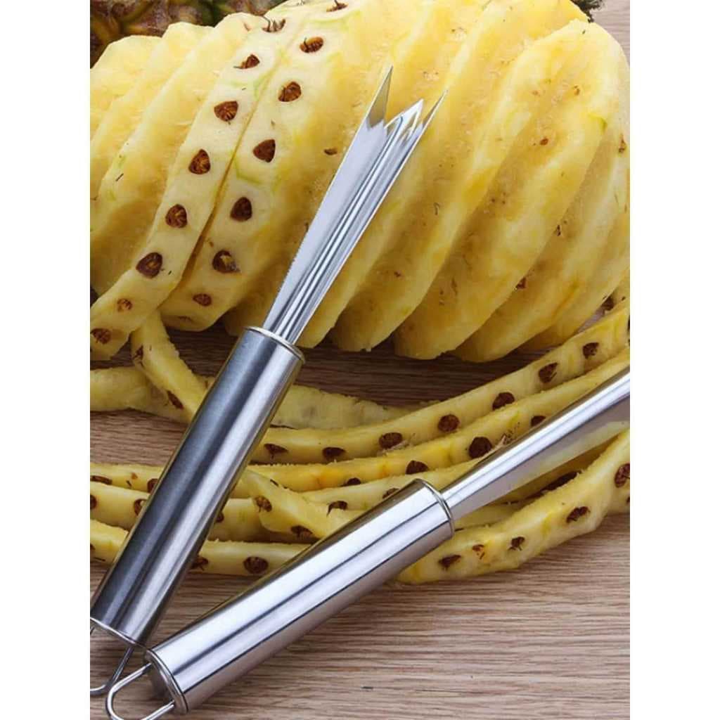 Aço inoxidável faca de abacaxi tesoura liga aço abacaxi V pá triângulo faca remoção dos olhos semente Peeling abacaxi fe