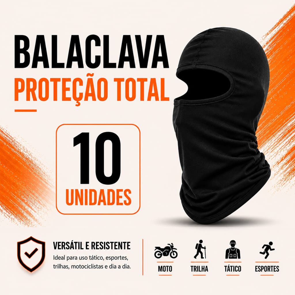 Kit  10 Unidades Máscara Balaclava Touca Ninja Proteção UV Térmica Leve Respirável Esportiva