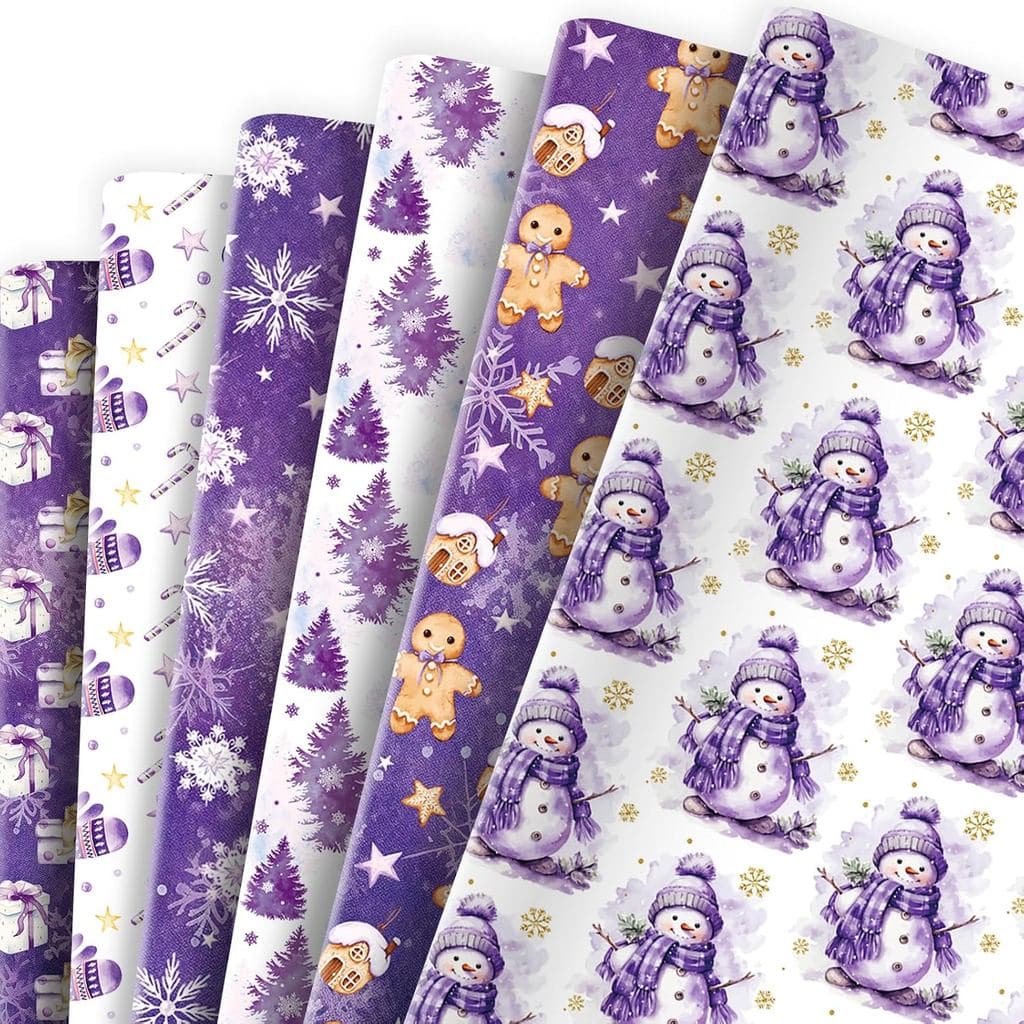 Feivando 12 Sheets Christmas Wrapping Paper Sheets 20" x 27" Xmas Purple Gift Wrap Paper Folded Flat Art Paper for DIY C