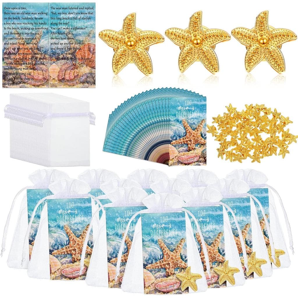 Pacote com 50 Unidades Unittype: Presentes com Tema de Estrela-do-Mar, Broche de Estrela-do-Mar em Cartões de Apreciação