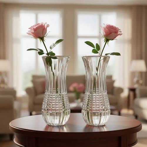 Kit 2 Vasos De Cristal Decorativo 15cm Flores Solitário Transparente Lisa
