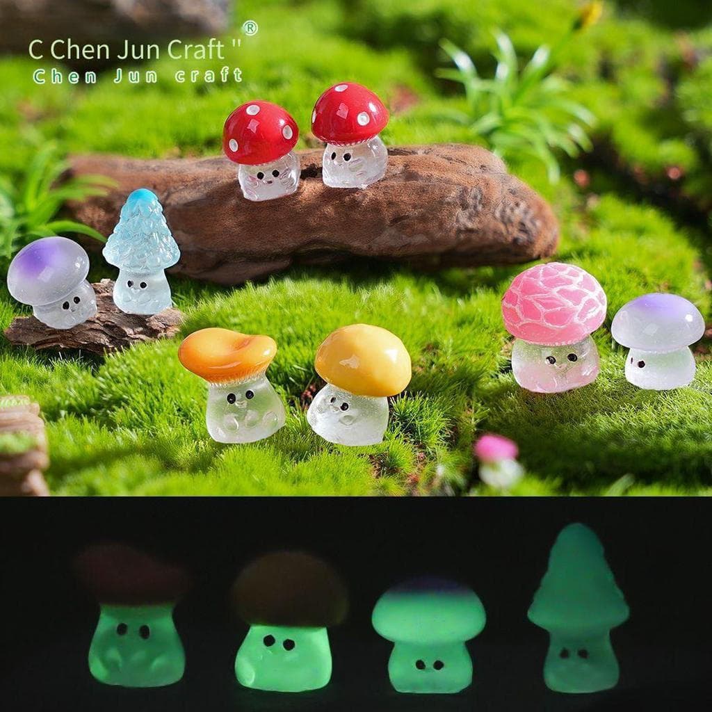 10 Miniaturas de Cogumelos Luminosos em Estilo Cartoon, Decorações de Mesa - Decoração de Micro Paisagem de Jardim