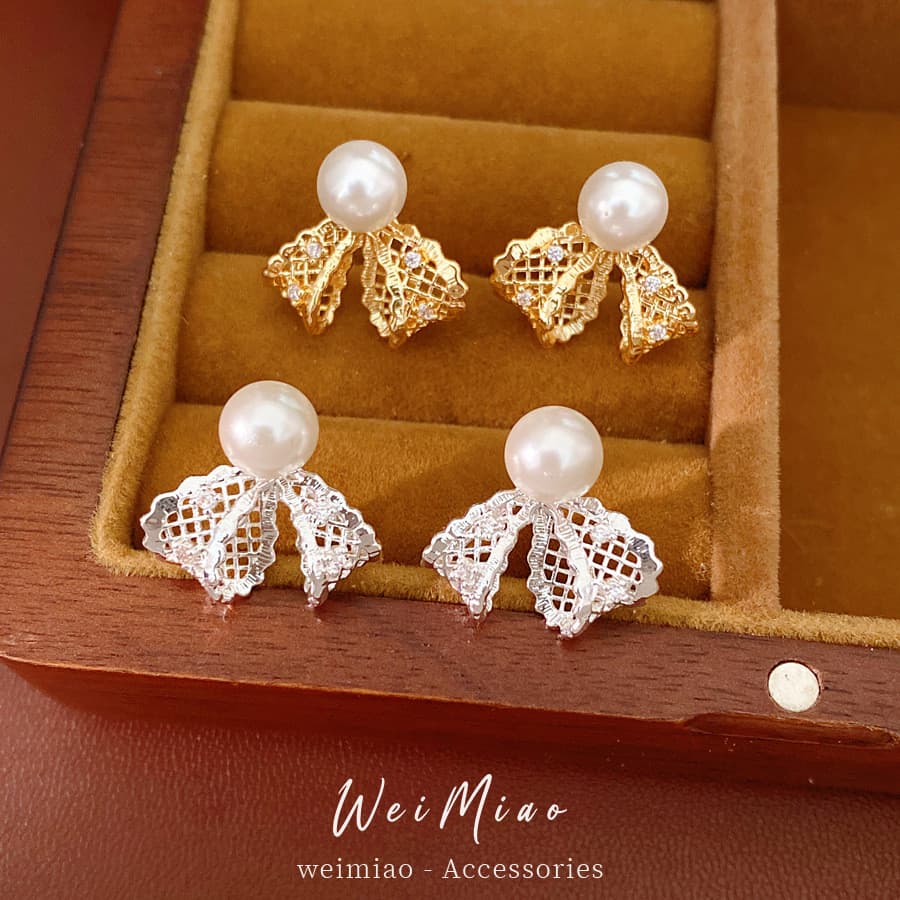 2026 Brincos De Pérola Com Laço De Luxo 18K Banhados A Ouro Zircão Doce Elegante Joias De Orelha Para Mulheres