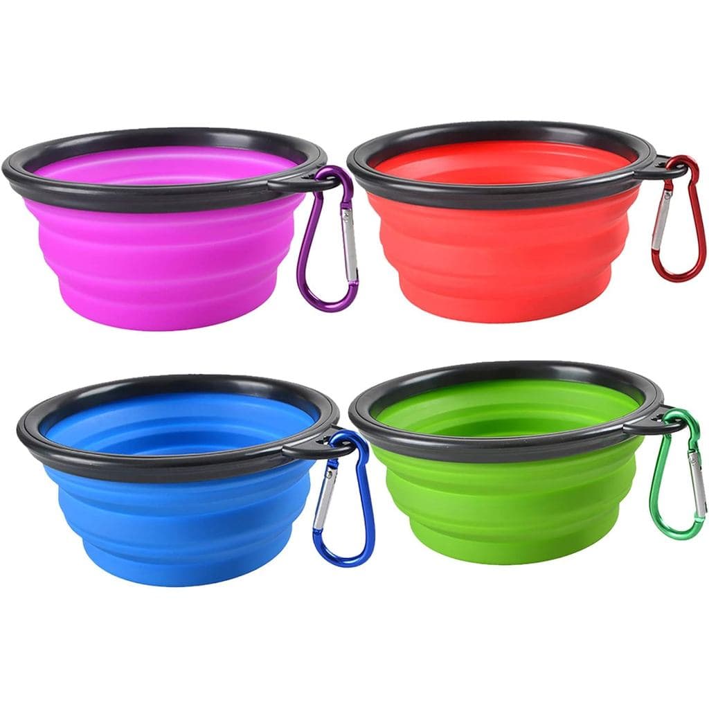 Tigelas Dobráveis para Cães - Pacote com 4, Tigela Portátil para Água e Comida com Clipe de Mosquetão para Cães e Gatos