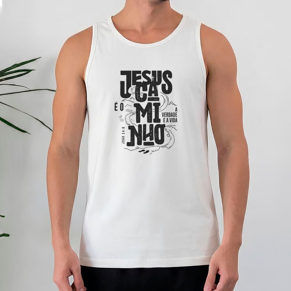 Regata Masculina 100% Algodão Jesus é o Caminho a Verdade e a Vida de Fé Cristã Estilo Casual Diário